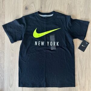 Nike New York Kids Black Tee with Neon Yellow Swoosh Size S